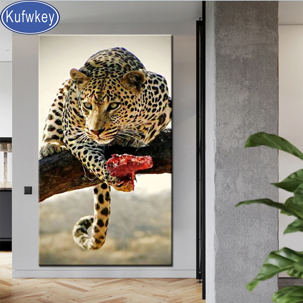 Алмазная вышивка леопардовой добычи картина большого размера 5D сделай сам