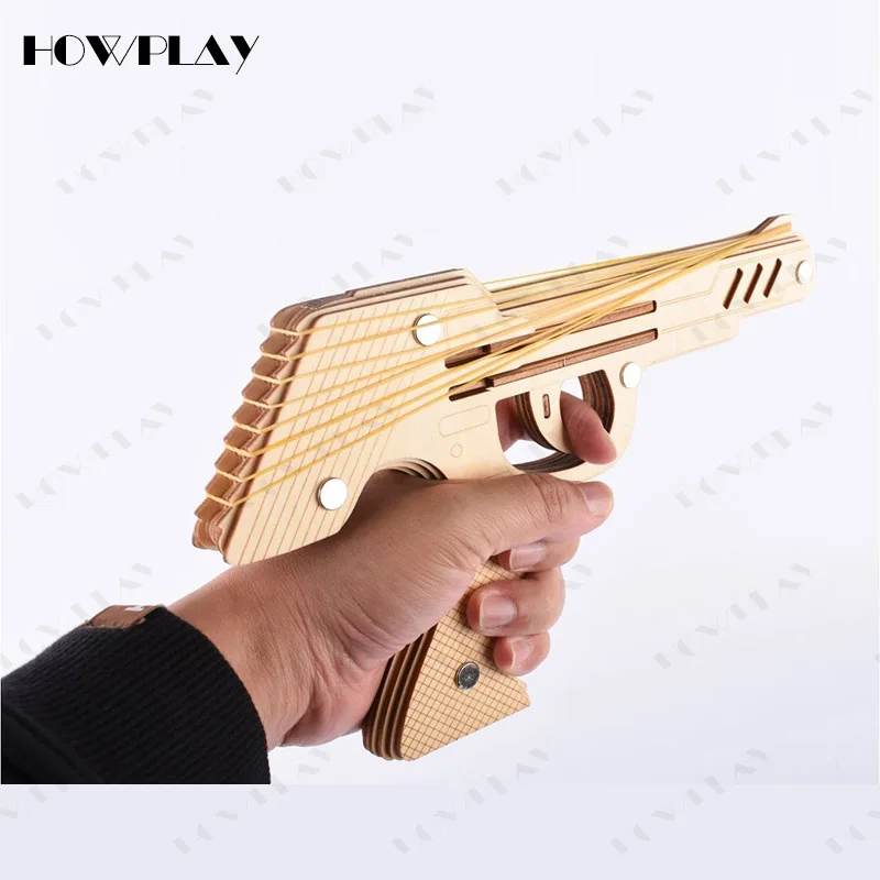 Howplay 9 всплесков Деревянный пистолет с резиновой лентой сборка оружия модель