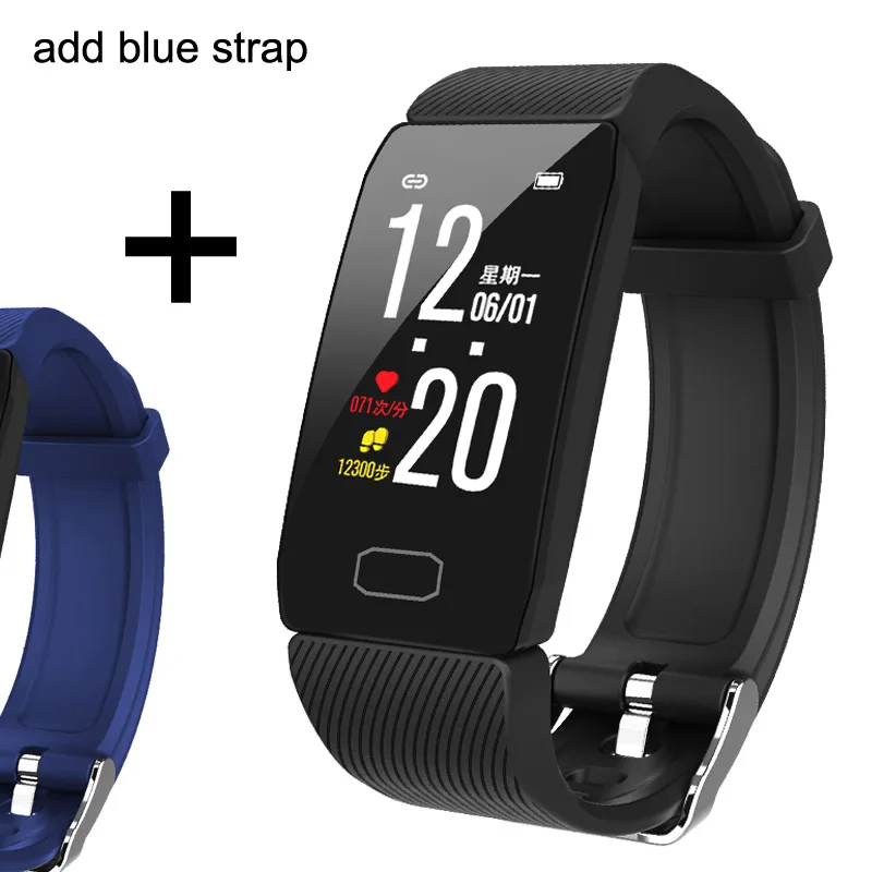 Add a blue strap Фитнес-браслет, кровяное давление, экран 1,14 дюйма, фитнес-трекер, Смарт-часы, водонепроницаемые, смарт-браслет, дисплей погоды, для женщин и мужчин - Цвет: Add a blue strap