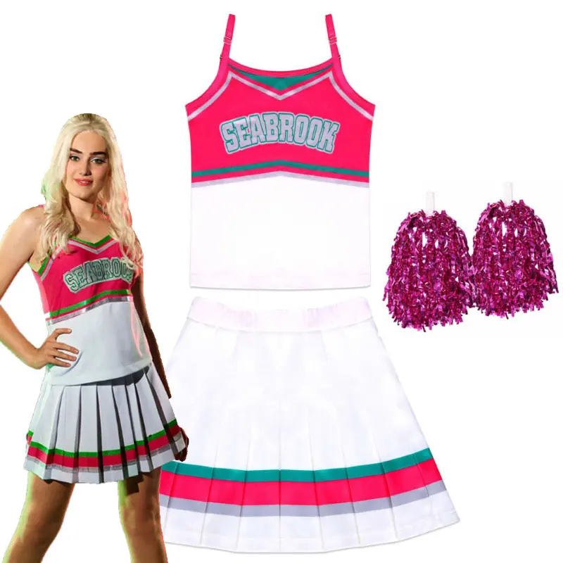 

2020 Fashion Halloween Cheerleader Costume Cosplay School Girl Outfits Fancy Dress Camisole with Mini Pleated Skirt for Dancing