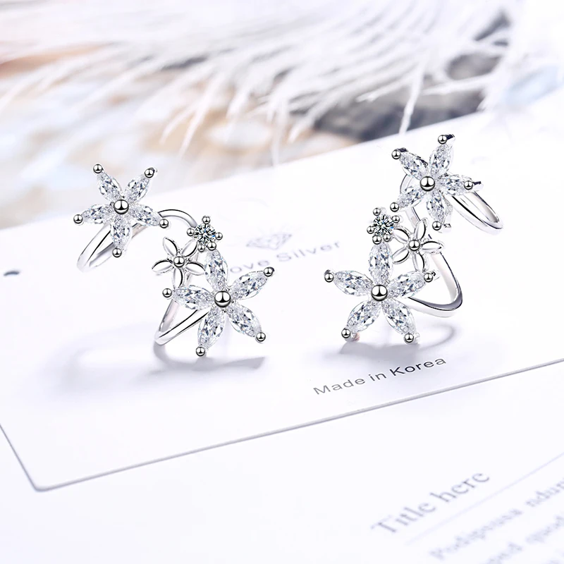 

South Korea Sweet Lady Flower Arc Ear Clip Zircon Earrings Temperament Flower Earring Ear Jewelry