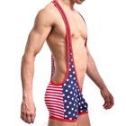 Сексуальное мужское нижнее белье, мягкое боди с флагом США, сексуальные майки, Мужское боди, комбинезоны, майка для борьбы