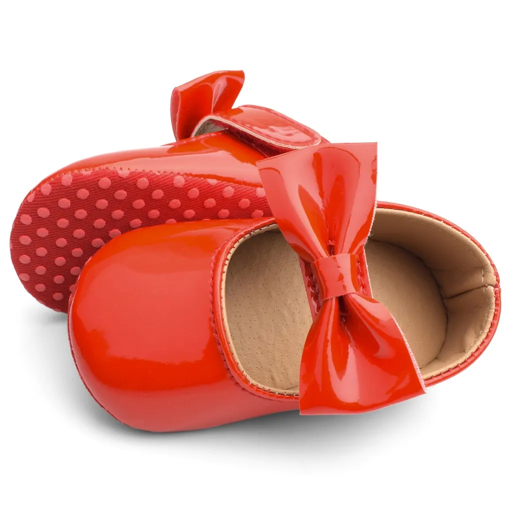 Patent Leather Shoes Kids Baby Girls Bow Firstwalk Hook Loop Casual Toddler Ant-slip Cute Soft Sole Sapatinho Menina |