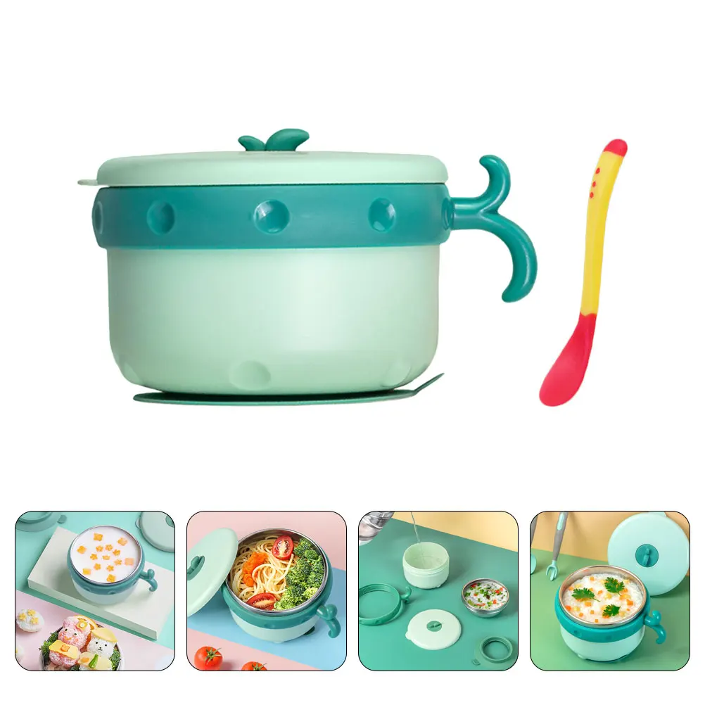 

1 Set Insulation Practical Water Injection Bowl with Spoon Stainless Steel Tableware for Baby