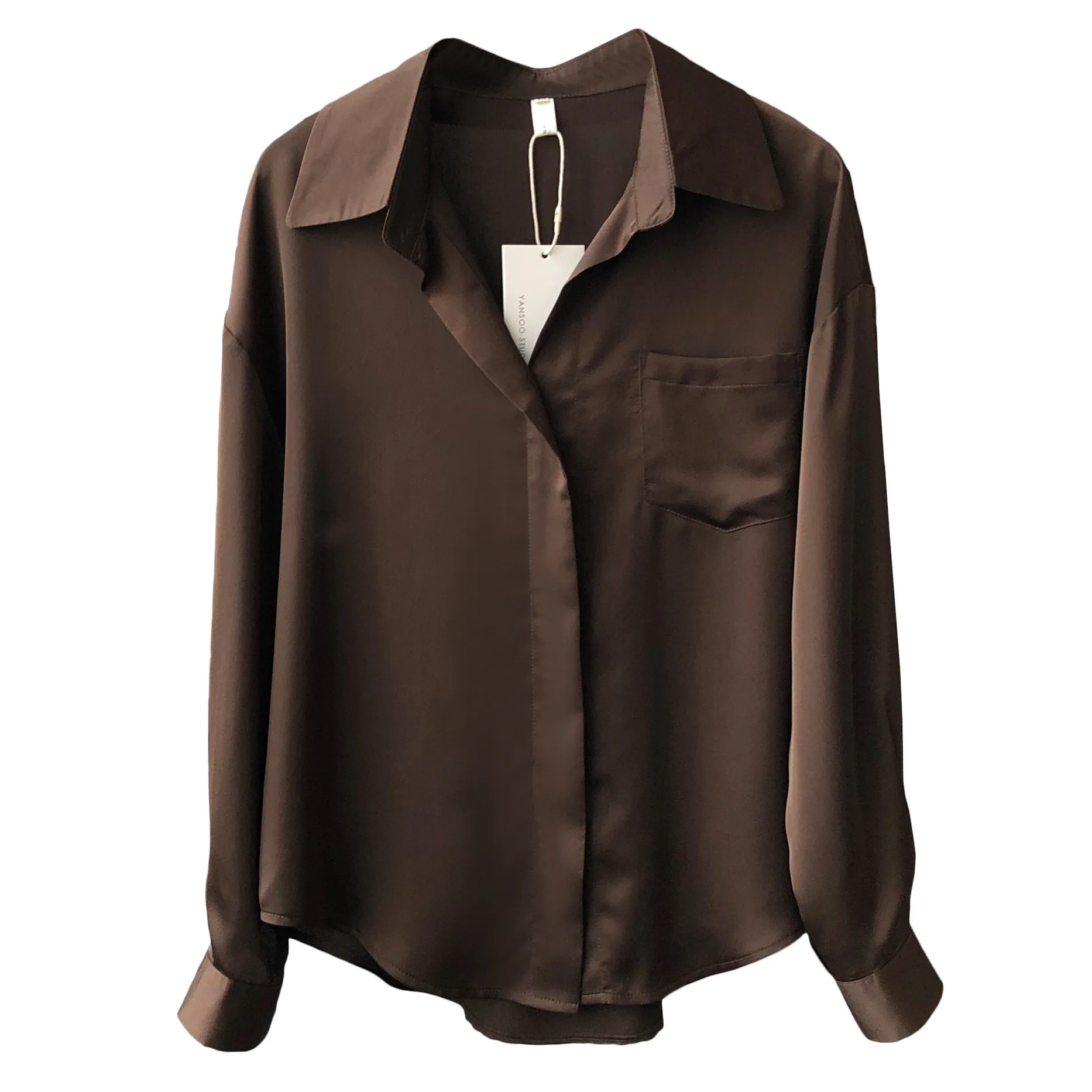 

2020 simple women style loose solid colour shirt female design sense light familiar blouse retro lazy fashion shirt