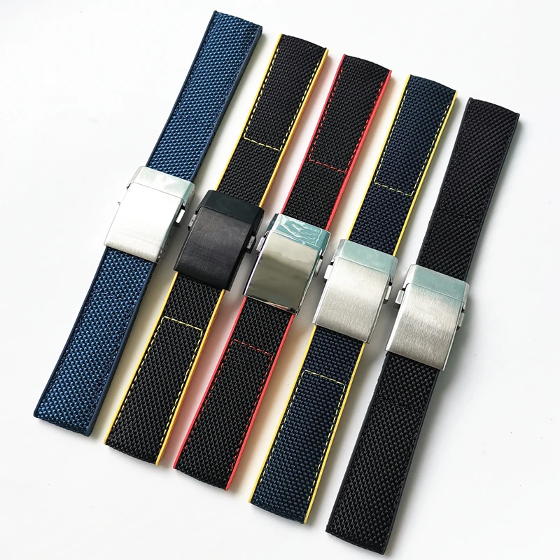 

Высококачественный нейлоновый резиновый черный синий ремешок 22 мм для наручных часов сменный ремешок для браслета NAVITIMER WORLD Avenger navitimer