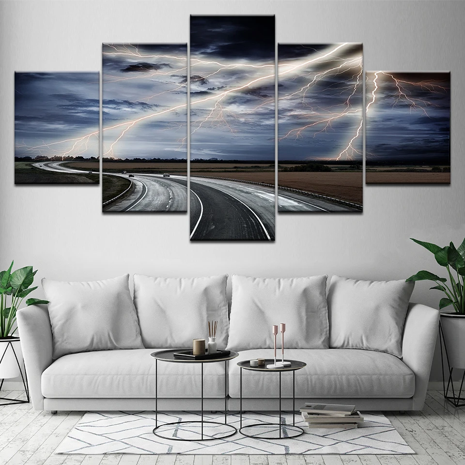 

Wall Art HD Prints Home Decor 5 Pieces Lightning Canvas Painting Building Modular Landscape Pictures Restaurant Artwork Poster
