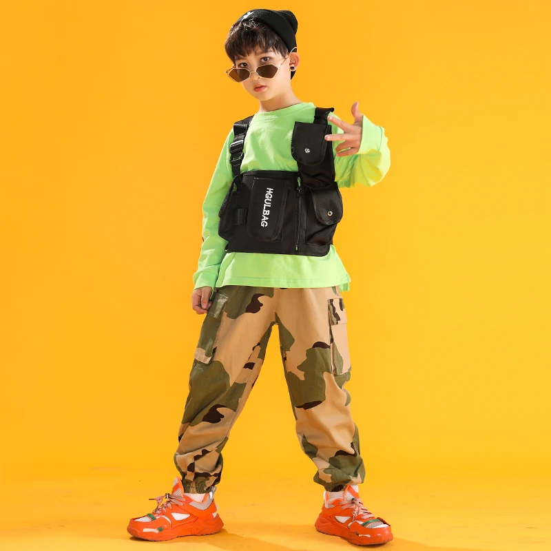 Камуфляжный костюм для танцев в стиле хип-хоп свободная куртка и штаны мальчиков