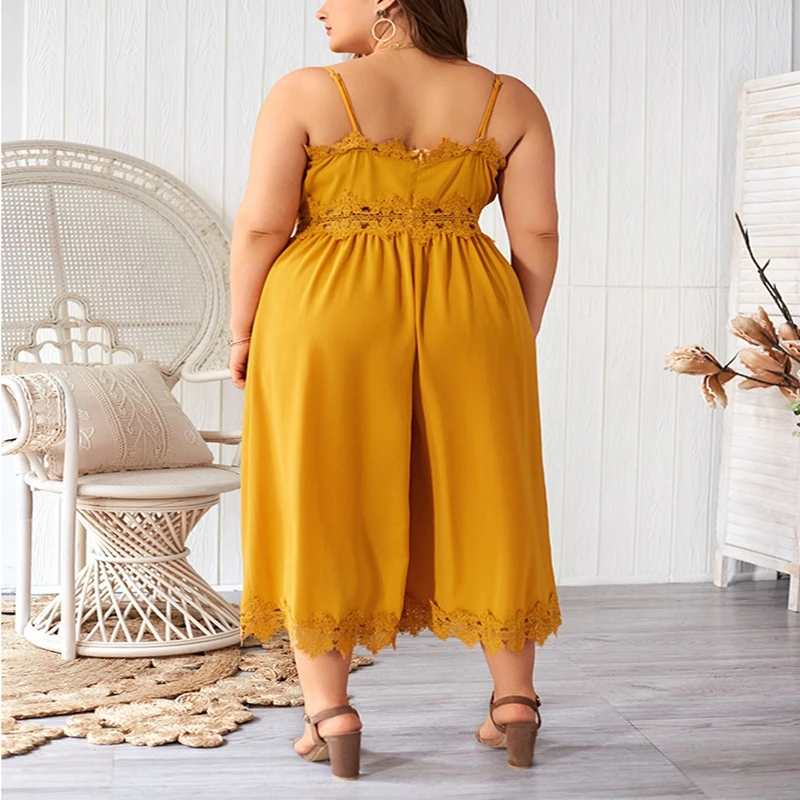 New large size sling jumpsuit 3XL-7XL bust 132CM fashion large size women's sling lace stitching zipper jumpsuit