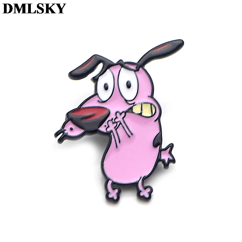 DMLSKY отвага трусливая собака мультфильм Металлические Булавки эмалированные Броши для женщин мужчин Нагрудный значок для рюкзака джинсовая булавка M2840 - Окраска металла: 5