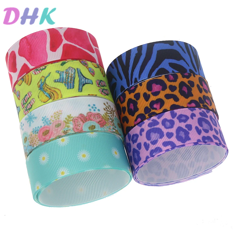 DHK 10 Ярдов Леопардовый цветок swimm напечатанный Grosgrain ленточный аксессуар Hairbow головной убор украшение «сделай сам» оптом OEM B1863