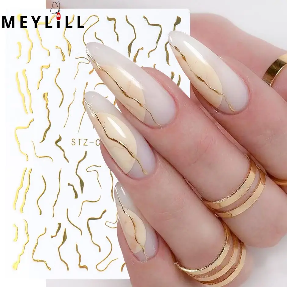 

3D Golden Lines Design 2022 Nail Art Stickers Decoration Embossed Geometric Nail Stickers Striping Stickers For Nails Adhesive