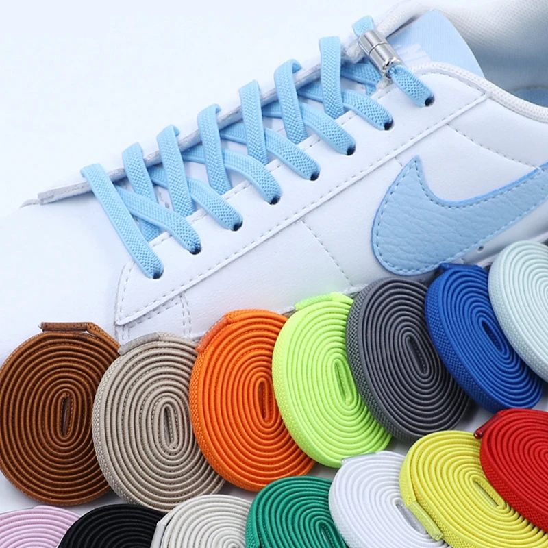 Flat Elastic Shoelaces For Men And Women Round Capsule Metal Lock No Tie Shoe Laces Sports Outdoor Walking Lazy Lace 1 Pair