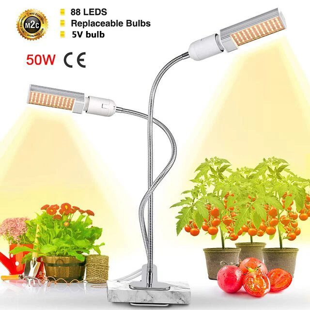 5Vbulb with holder Светодиодный светильник для выращивания растений 50 Вт 88 светодиодный с регулируемой яркостью полный спектр Солнечный свет для внутреннего растение в горшке Цветочная лампа с таймером USB Plu - Испускаемый цвет: 5Vbulb with holder