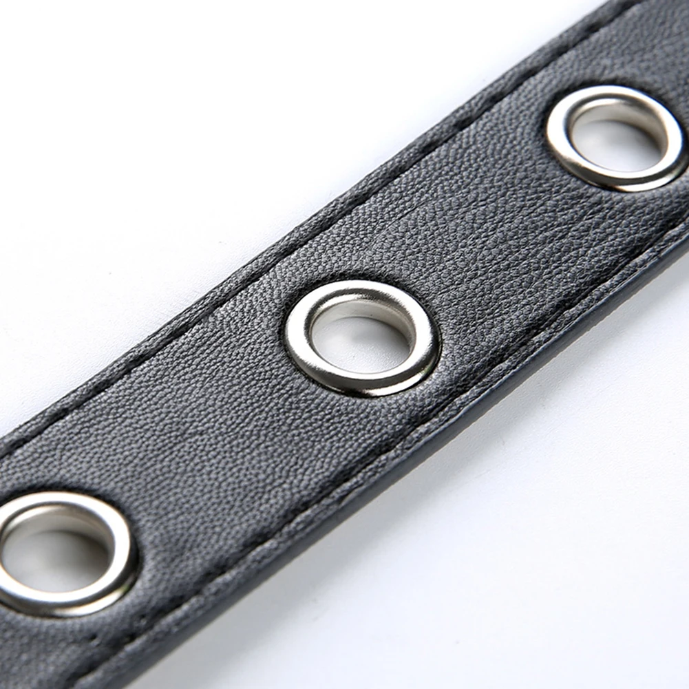 

PU Leather Belt for Men/Women Hip-hop Style Waistband with Eyelet Chain Decorative Belt for Jeans Pants