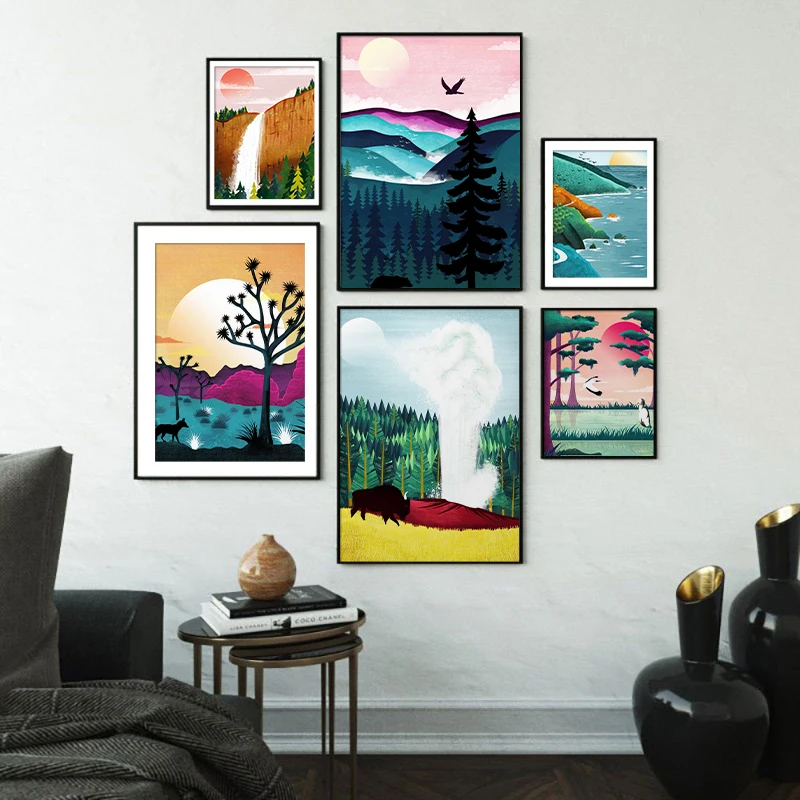 

Modern Abstract Landscape Picture Home Decor Nordic Canvas Painting Wall Art Mountain Sunrise Prints and Posters For Living Room