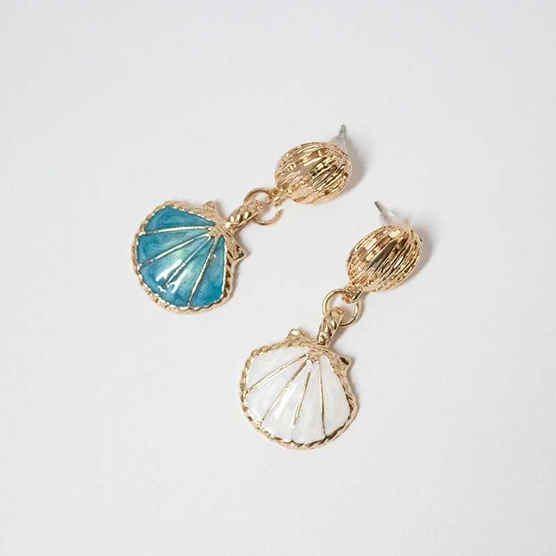 Женские серьги подвески в форме ракушки синие металлические этническом и