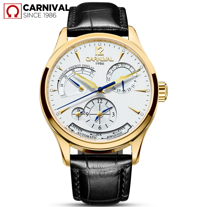 CARNIVAL Brand Fashion Business Watch Man Luxury Energy Display Mechanical Automatic Wristwatch Waterproof Luminous Reloj Hombre