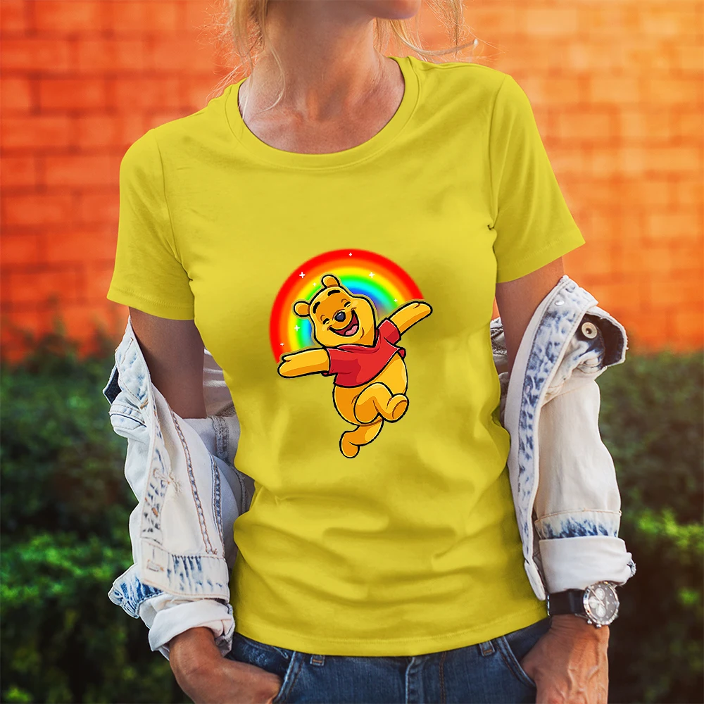 

Very Happy Pooh Bear Cartoon Women T Shirts Casuel Funny Creative Short Sleeve Trendy Disney Streetwear Art Creative Tshirt