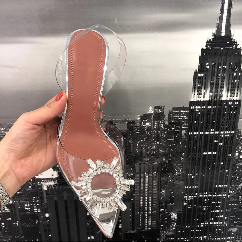 

2020 Clear High Heel Sandals Women Sexy Pointed Toe Goblet Heel Summer Shoes Crystal Decor Transparent PVC Sandalias Mujer