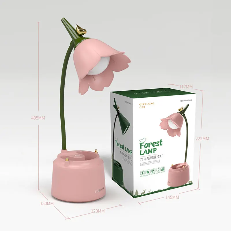 

Flower LED Desk Lamp USB Chargeable Touch Student Reading Lamp Eye Protection Multi-function Pen Holder Table Light Bedroom Room