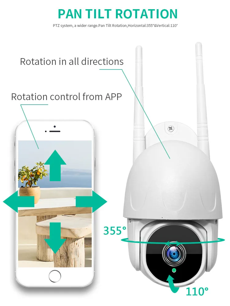 1080P PTZ купольная Wifi камера наружная 2MP автоматического слежения беспроводная