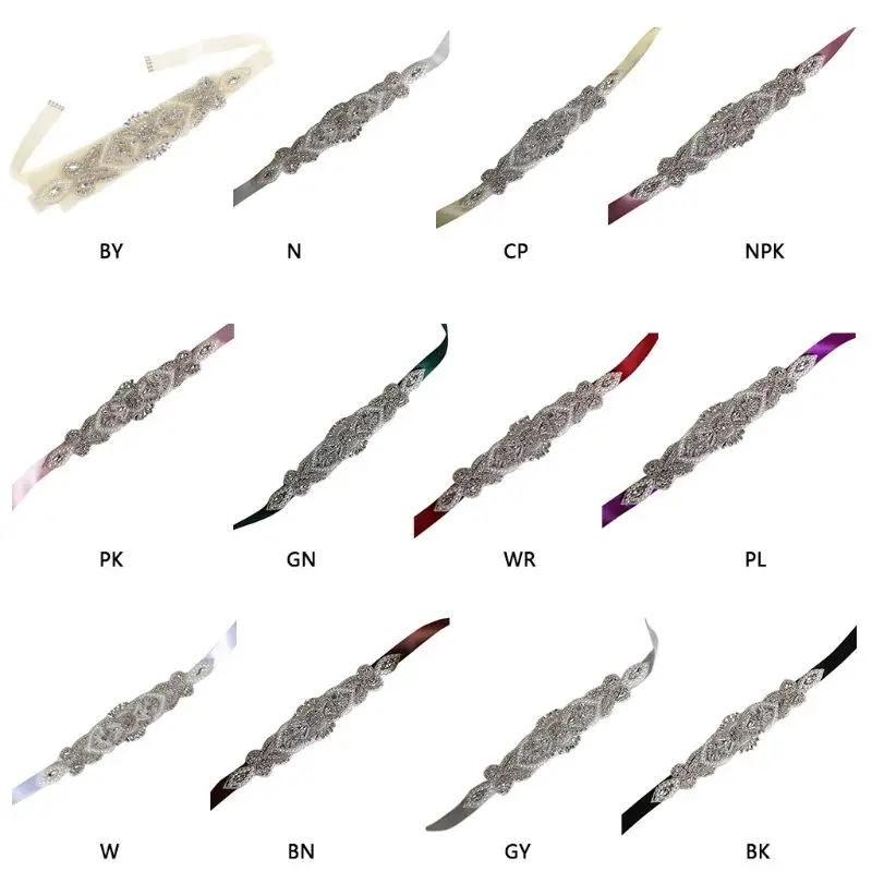 

Rhinestone Bridal Waist Belt Satin Ribbon Trim Applique Wedding Dress Gown Decor