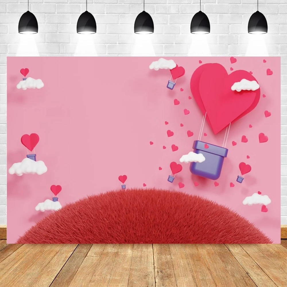 

Happy Valentine's Day Background Wedding Photocall Hot Air Balloon Cloud Baby Portrait Photography Backdrop For Photo Booth Prop