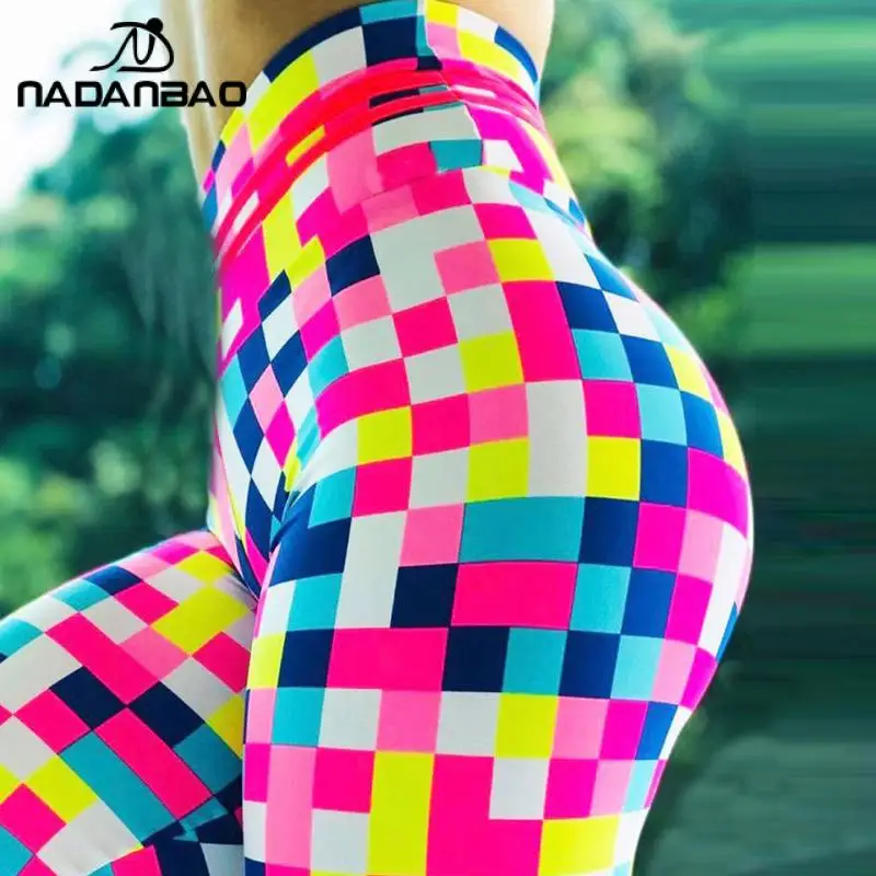 

NADANBAO 2022 Colorful Fashion Leggings Mosaic Pattern Printed Leggins Woemn Sexy High Waist Stretch Trousers PUSH UP Ankle Pant