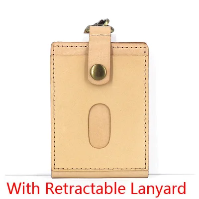 Nature-Lanyard Натуральная Кожа Вертикальный стиль ID со значком выдвижной держатель ремешок на шею или брелок корова кредитный держатель для карт Id Card чехол - Цвет: Nature-Lanyard