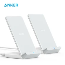 Anker Wireless Charger, 2-Pack PowerWave Stand Upgraded, Qi-Certified, Fast Charging for iPhone 12, 12 Mini, (No AC Adapter)