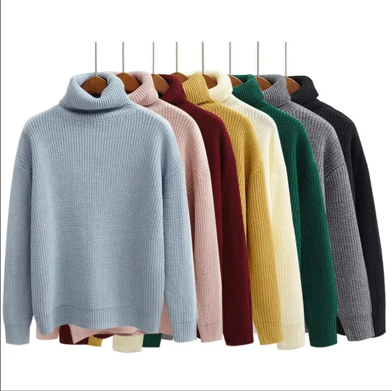 

Winter Korean solid color high collar loose pullover sweater women