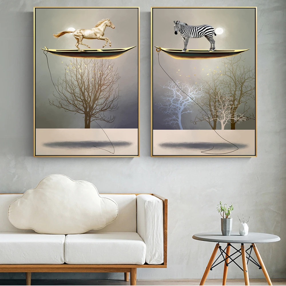 Лодка стоящая на лодки картины стену печать холсте абстрактные животные