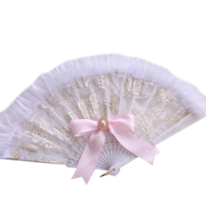 

Elegant Vintage Retro Flower Rose Lace Handheld Chinese Folding Fan for Dancing Ball Parties Ladies Black /White L41B