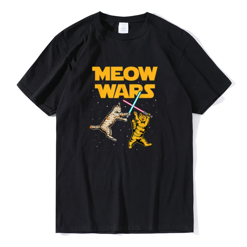

Футболка мужская с забавными надписями «Meow Wars», хлопковая Повседневная рубашка в винтажном стиле, с принтом кота, любимого человека, улична...