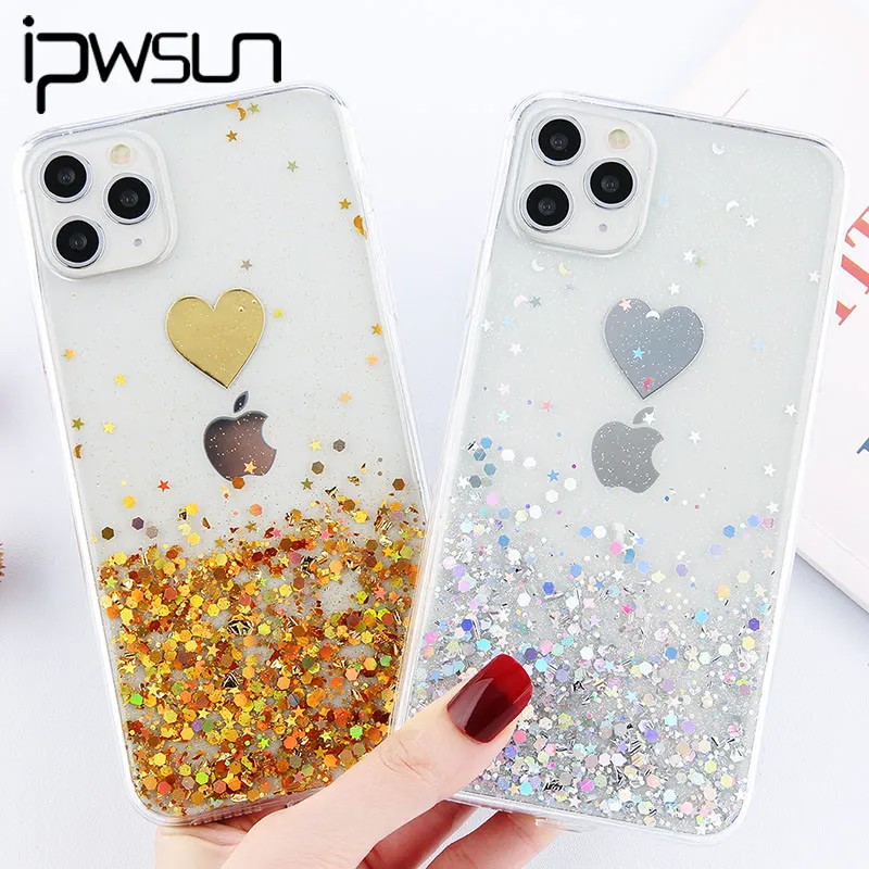 Прозрачный чехол iPWSOO из золотой фольги с блестками для iPhone 11 Pro Max X XS XR Xs 6 6s 7 8 Plus