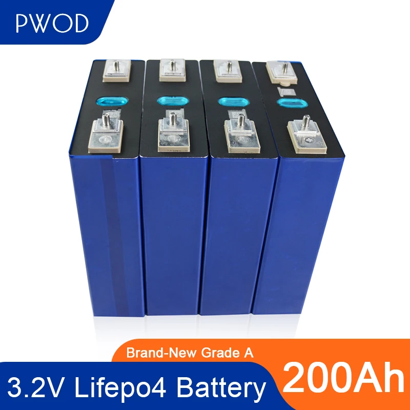 

PWOD 4PCS New 3.2V 200Ah Lifepo4 Battery Rechargeable Lithium Solar 12V cells For Pack EV Marine RV EV boat Golf EU US TAX FREE