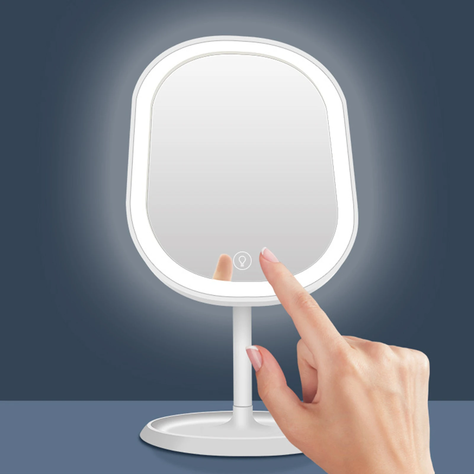 

LED Makeup Mirror Touch 3 Modes Fill Light Mirror Beauty Mirror with Storage Base Desktop Dressing Mirror