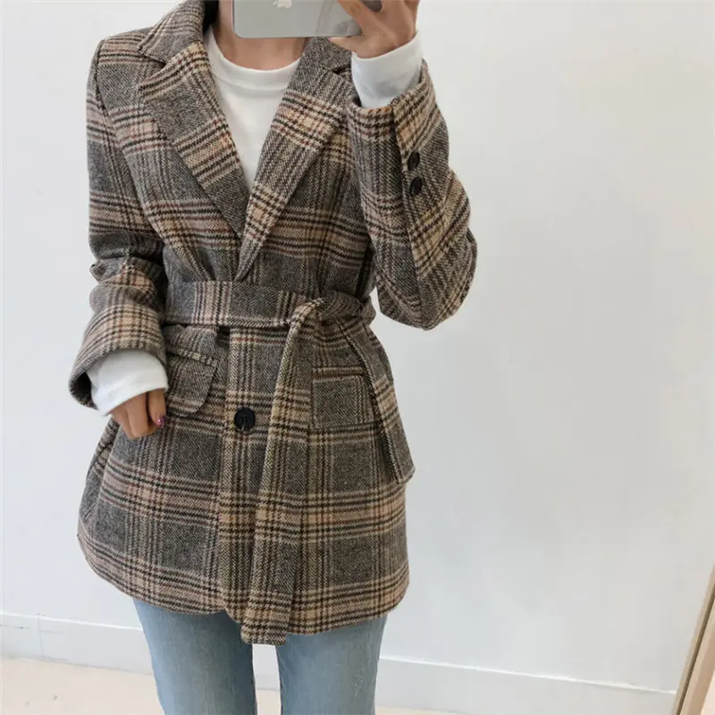 

HziriP 2021 Winter Elegance All Match Streetwear Feminine Loose Plus Slim Geometric Fashion Office Lady Casual Plaid Blazers