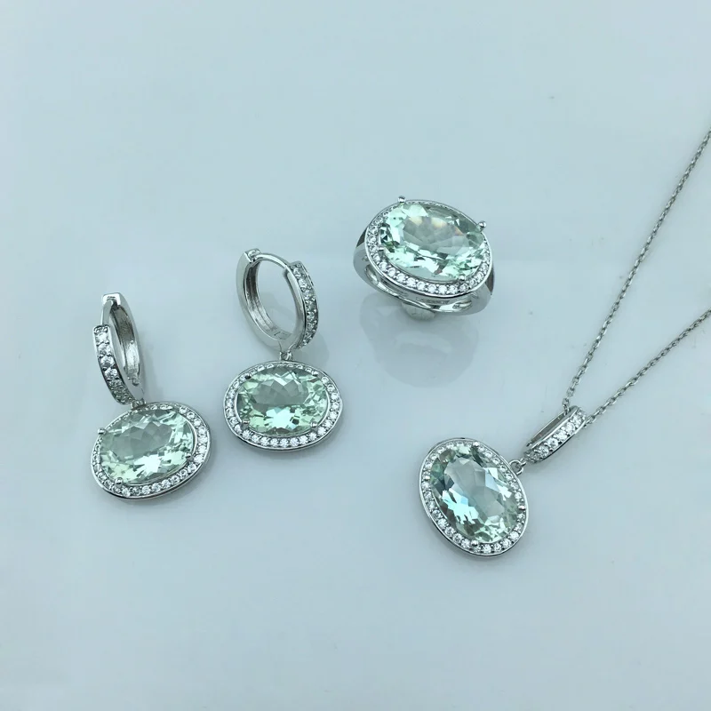 Набор ювелирных изделий CSJ из серебра 925 пробы с натуральным зеленым аметистом