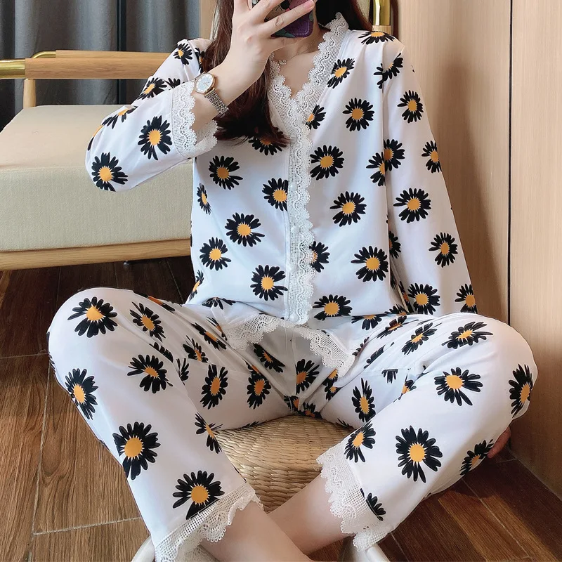 

Женский пижамный комплект из 2 предметов, белая Пижама с кружевной отделкой и принтом из искусственного шелка, домашняя пижама для невесты, ...