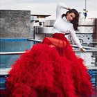 Соблазнительная красная бальная юбка из тюля, пышные тюлевые вечерние юбки, длинное платье с высокой талией, юбка до пола для выпускного вечера, элегантная формальная юбка для женщин