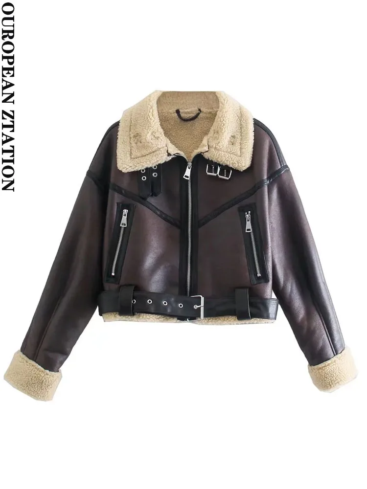 Женская Толстая теплая куртка из искусственной овчины винтажная верхняя одежда