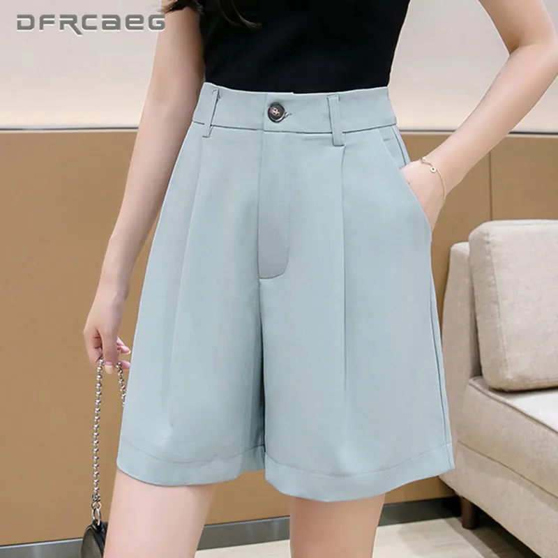 

New Fashion Summer Loose Wide Leg Shorts Women 2021 High Waist Korean Casual Knee Length Bermuda Female Short Half Trousers