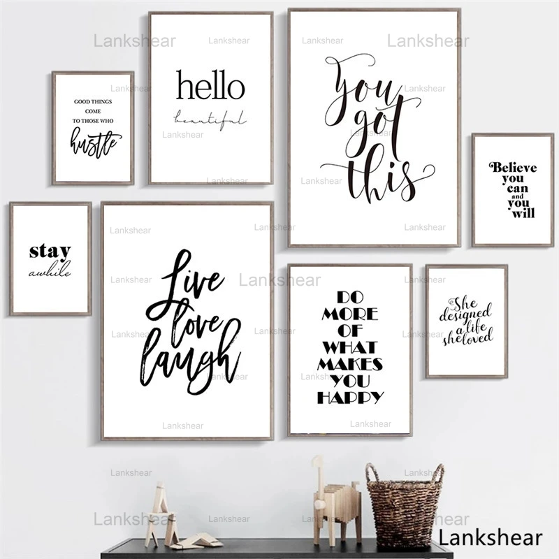 Живой смех вдохновляющие цитаты настенная Картина на холсте черно белый