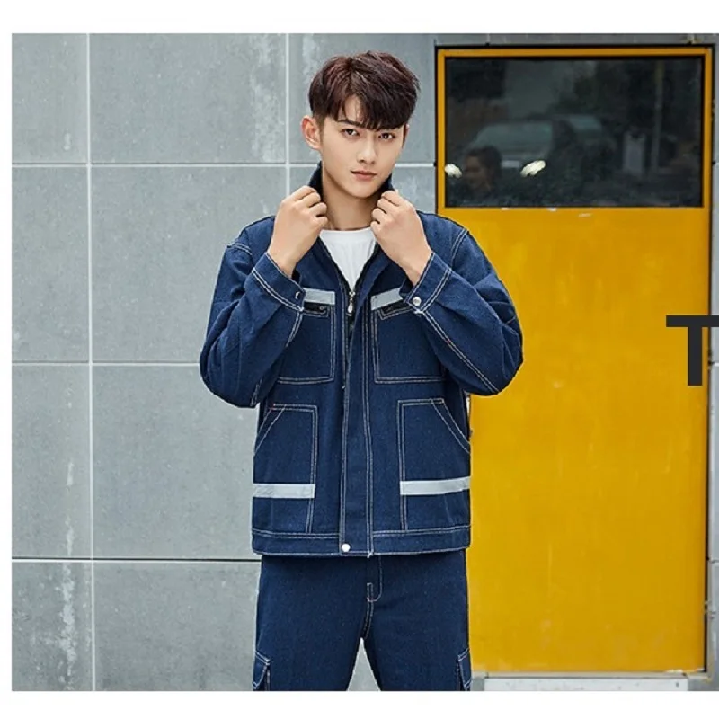 Рабочая одежда джинсовые комбинезоны костюмы по страхованию труда с отложным