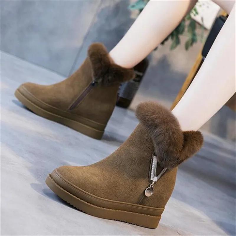 

ZXRYXGS Brand Shoes Woman Warm Boots Snow Boots Matte Cowhide Leather Boots Increase Within High Heel Shoes Snow Winter Boots