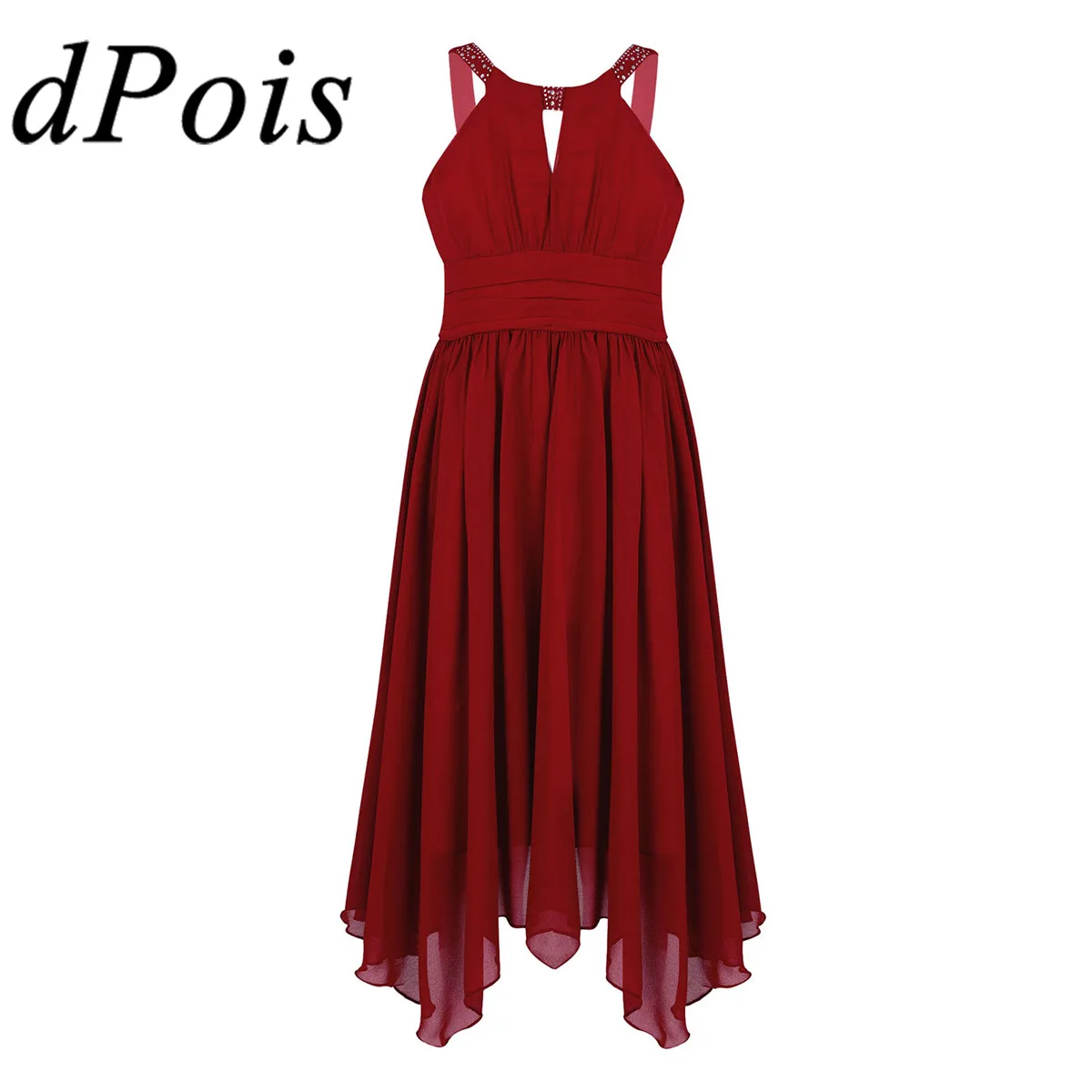 

Girls Summer Dress Rhinestones Sleeveless Chiffon Flower Girl Dress Elegant Dancewear for Wedding Party Birthday Dance Costumes