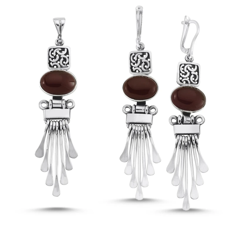 

Silverlina Silver Red Agate Stone Handwork Set