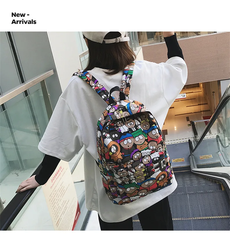New backpack female cartoon alphabet doodle personality wild backpack men and women shoulder bag mochila